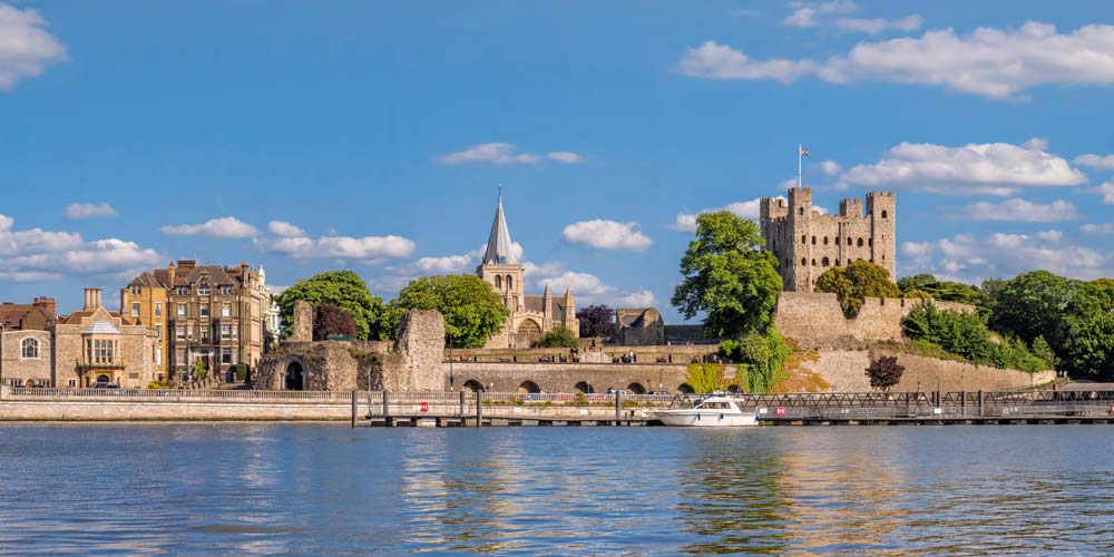 View to historical Rochester across river Medway