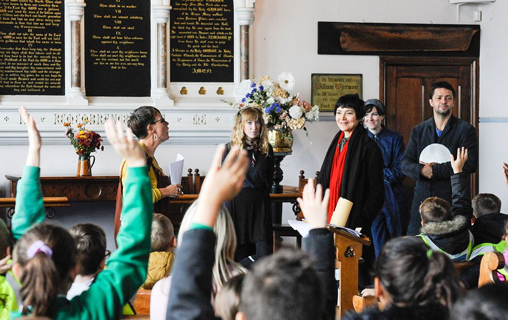 Marion Dissard and Conrad Shawcross with the Young Arts and Heritage Leaders, Sailors Church Ramsgate